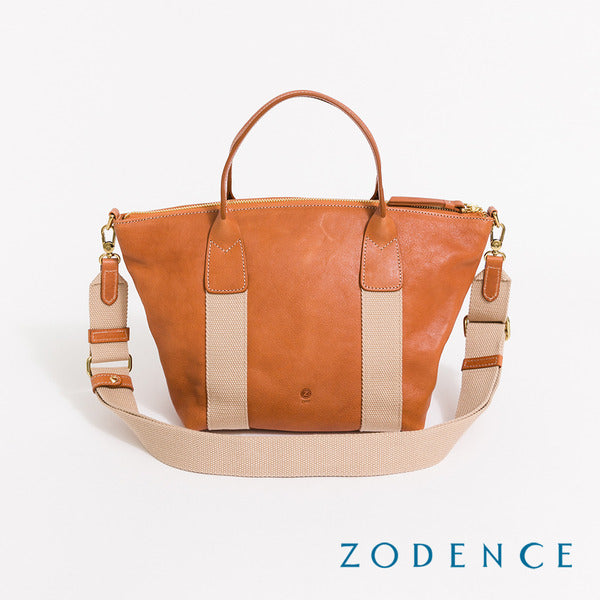 ZODENCE AGNES義大利植鞣革烙印手提斜背包-大-經典駝