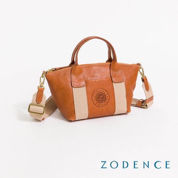 ZODENCE AGNES義大利植鞣革烙印手提斜背包-小-經典駝